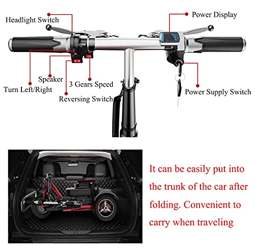 ACwhisper 3 Ruedas Scooter Eléctrico Plegable Para Personas Mayores Minusvalido, Silla de Ruedas eléctrica Ligero para discapacitados Patinete eléctrico Portátil Scooter movilidad para Viaje al aire l