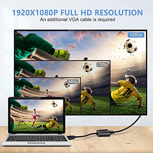 Adaptador HDMI a VGA, HDMI a VGA (Macho a Hembra) 1080P Convertidor con Audio y Mirco USB Cable de Carga para PC, Portátiles, HDTV, Proyectores, PS4/3 Xbox y Otros Dispositivos HDMI