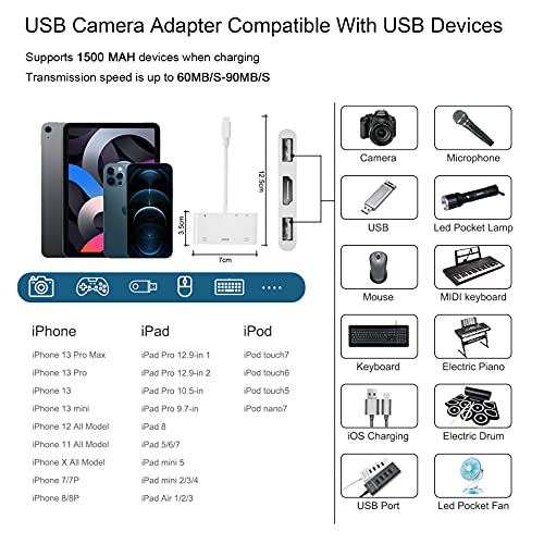 Adaptador HDMI OTG, Hub USB HDMI, 6 en 1 Lighting a HDMI Digital AV Convertidor, Lector de Tarjetas TF SD, Adaptador de Cámara USB, Compatible con Phone, Pad, Soporte de Teclado MIDI,Mouse,Proyector