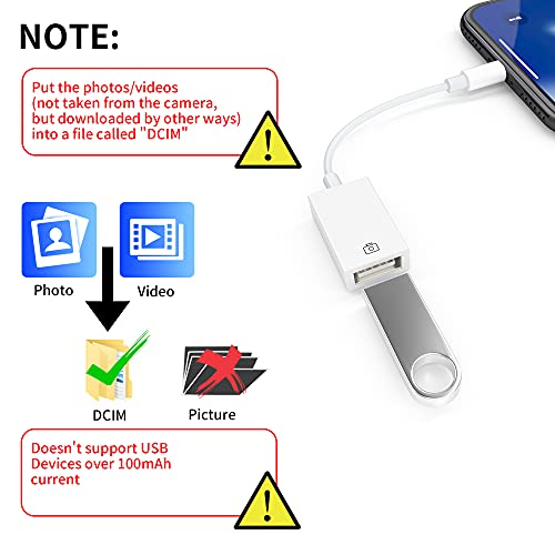 Adaptador Lighting a USB, Adaptador OTG Cable de sincronización de Datos Compatible con Phone/Pad, Hubs de Soporte,Teclado Midi, Mouse,Lector de Tarjetas,Adaptador USB Ethernet, iOS 9.2 a 13 (Blanco)