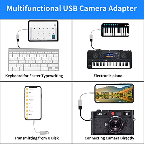 Adaptador Lighting a USB, Adaptador OTG Cable de sincronización de Datos Compatible con Phone/Pad, Hubs de Soporte,Teclado Midi, Mouse,Lector de Tarjetas,Adaptador USB Ethernet, iOS 9.2 a 13 (Blanco)