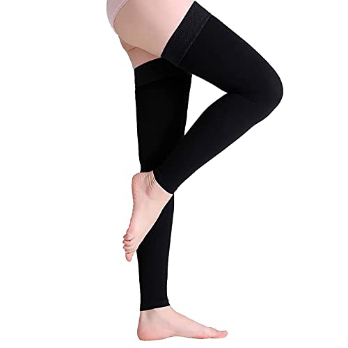 ADMLZQQ 23-32 mmHg Muslo Altas Medias De Compresión Punta Abierta, sobre Las Medias De La Rodilla para Las Mujeres Y Los Hombres,Negro,S