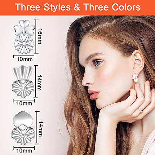 AFASOES 9 Pares Levantadores de Pendientes Hipoalergénicos Magic Earring Backs Lifters Cierres Pendientes Hipoalergénicos Ajustables Earring Back Support Levanta Pendientes para Orejas Caídas, 3 Color