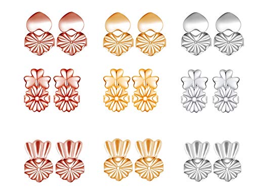 AFASOES 9 Pares Levantadores de Pendientes Hipoalergénicos Magic Earring Backs Lifters Cierres Pendientes Hipoalergénicos Ajustables Earring Back Support Levanta Pendientes para Orejas Caídas, 3 Color