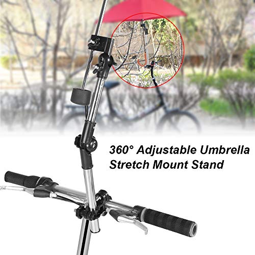 Agatige Abrazadera de Paraguas, Soporte de Montaje de Paraguas Ajustable de 360 ​​° Soporte para Cochecito de bebé Cochecito de niño Bicicleta Sillas de Ruedas Walker(Negro)