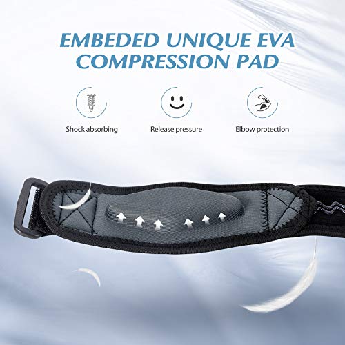 AGPTEK - 2 coderas para jugadores de tenis y golf, soporte para epicondilitis, codero para gimnasio con almohadilla de compresión de cómoda espuma EVA, ideal para aliviar los dolores (gris)