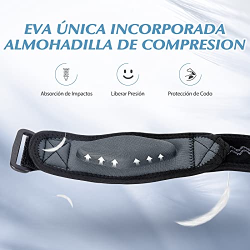 AGPTEK 2 x Cinta de Codo Tenista, Coderas de Golfista Ajustable y Antideslizante con Almohadilla EVA para Tenis, Golf, Levantamiento de Pesas, Cricket, Canotaje, Unisex, Gris