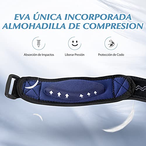 AGPTEK 2 x Cinta de Codo Tenista, Coderas de Golfista Ajustable y Antideslizante con Almohadilla EVA para Tenis, Golf, Levantamiento de Pesas, Cricket, Canotaje, Unisex, Azul Osculo