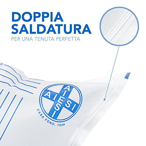 AIESI® Bolsas de orina de 2 litros Tubo 120 cm con Grifo de Descarga Cruzado (T) y válvula antirreflujo HOSPIDRAIN (Paquete de 25 Piezas)