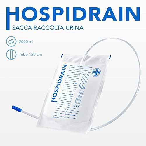 AIESI® Bolsas de orina de 2 litros tubo 120 cm sin descarga desechables HOSPIDRAIN (Paquete de 25 piezas)