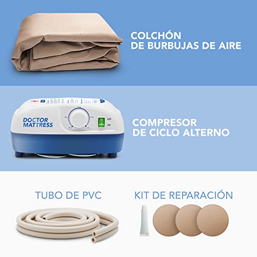 AIESI® Colchón Antiescaras de aire con compresor ajustable de ciclo alterno DOCTOR MATTRESS # 130 celdas # Capacidad 150 Kg # Súper silencioso # Ganchos de acero # Garantía 24 meses