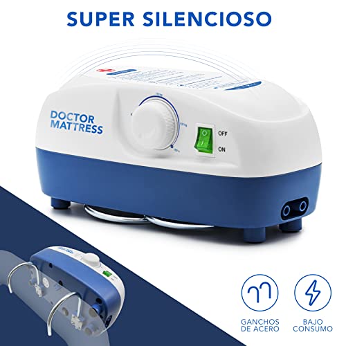 AIESI® Colchón Antiescaras de aire con compresor ajustable de ciclo alterno DOCTOR MATTRESS # 130 celdas # Capacidad 150 Kg # Súper silencioso # Ganchos de acero # Garantía 24 meses