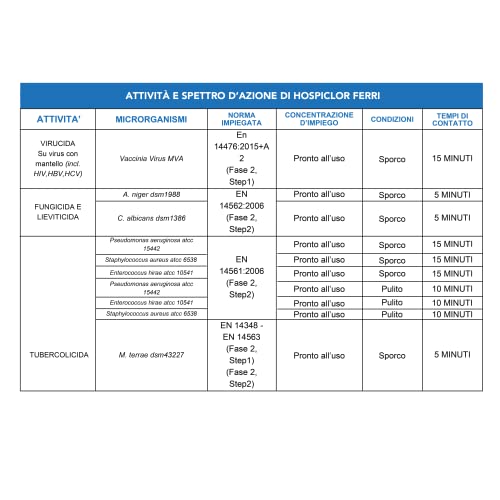 AIESI® Desinfectante listo para usar para instrumentos y dispositivos médicos a base de cloruro de benzalconio botella de 1 litro HOSPICLOR FERRI