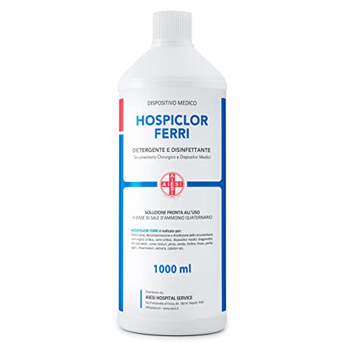 AIESI® Desinfectante listo para usar para instrumentos y dispositivos médicos a base de cloruro de benzalconio botella de 1 litro HOSPICLOR FERRI