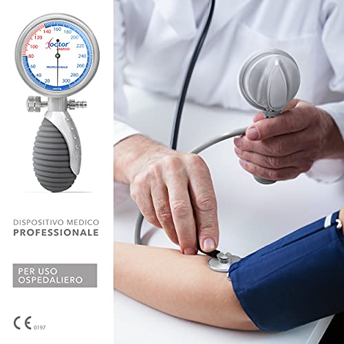 AIESI® Esfigmomanometro Manual Profesional Aneroide Tensiómetro palmar con brazalete de nylon para adultos y estetoscopio DOCTOR ANEROID # Agarre adjustable # Garantía 24 meses