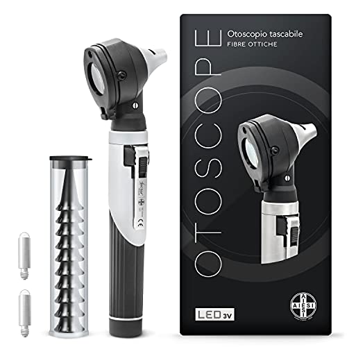 AIESI® Otoscopio médico profesional bolsillo fibra optica con iluminación LED 3V de luz blanca DOCTOR OTOSCOPE # Garantía 24 meses