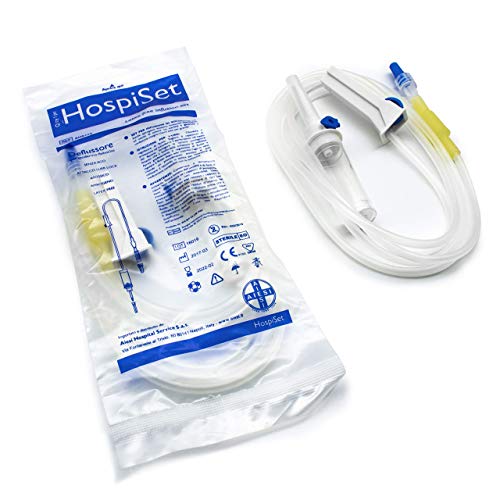 AIESI® Set de perfusion venoso desechable sin látex estéril con conexión luer lock sin agujas HOSPISET (Paquete de 25 piezas)