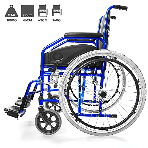 AIESI® Silla de Ruedas plegable ligera con autopropulsión para discapacitados y mayores AGILA EVOLUTION # Reposabrazos y Reposapiés extraíble # Cinturon de seguridad # Garantía de 24 meses