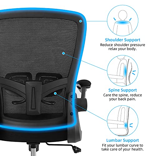 Aiidoits Silla de Oficina Ergonómica, Silla de Escritorio Giratoria con Reposabrazos Ajustables, Soporte Lumbar, Respaldo Transpirable, Altura Ajustable y Ruedas Silenciosas, Carga Máxima 120 kg