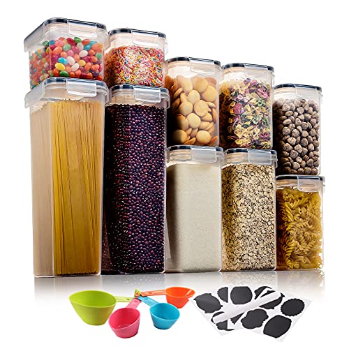 Aitsite 10Pcs Recipientes para Cereales Tarro de Almacenamiento Plastico Botes Cocina con Tapa Hermética Sin BPA 2.8L*2/2L*2/1.6L*2/1.4L*2/0.8L*2 +4 Misurini+12Etichette + Penna