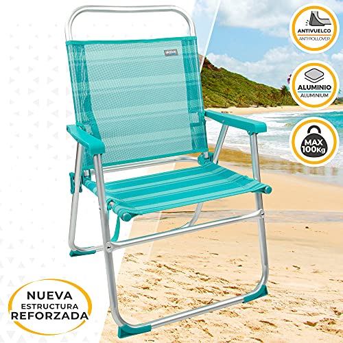 Aktive 53960 - Silla plegable fija aluminio Beach 51x56x90 cm - azul mediterráneo