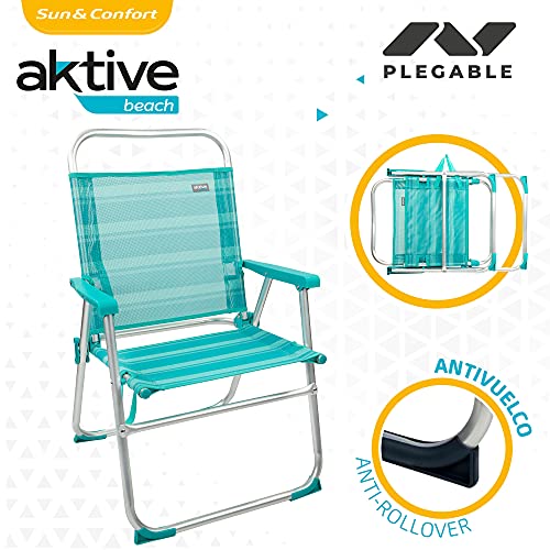 Aktive 53960 - Silla plegable fija aluminio Beach 51x56x90 cm - azul mediterráneo