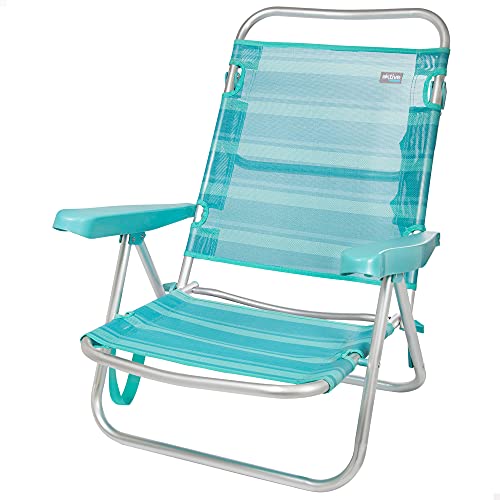 Aktive 53962 - Silla multiposición, Silla de playa plegable, 5 posiciones, 61x43x82 cm, altura del asiento 21 cm, estructura reforzada, color turquesa, con asa de transporte, Aktive Beach