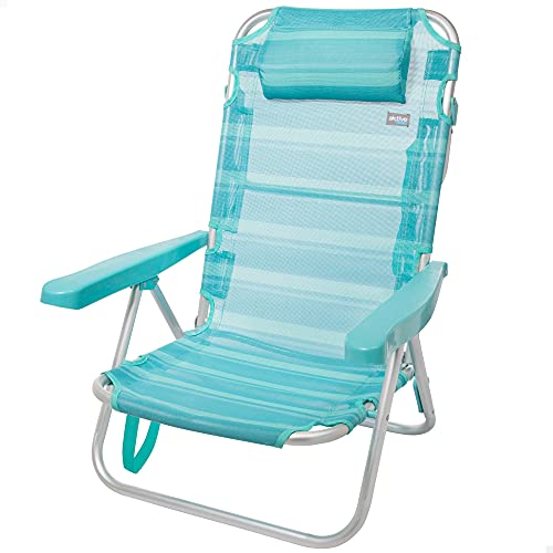 Aktive 53963 - Silla plegable de playa con cojín, Silla multiposición, 5 posiciones, 60x47x83 cm, altura del asiento 21 cm, peso máx 100 kg, estructura reforzada, aluminio y PVC, Aktive Beach