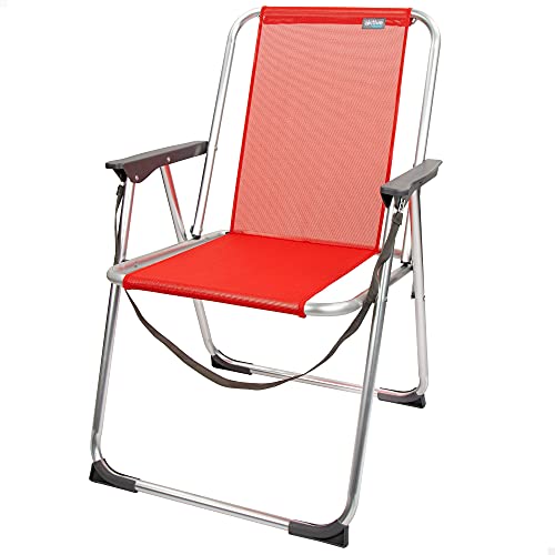 Aktive 53967 - Silla plegable, Silla de playa, mide 53x44x76 cm, color rojo, peso máx 100 kg, Silla resistente, tacos antivuelco, asa de transporte, Silla fija, Aktive Beach