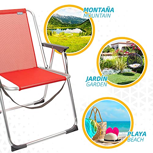 Aktive 53967 - Silla plegable, Silla de playa, mide 53x44x76 cm, color rojo, peso máx 100 kg, Silla resistente, tacos antivuelco, asa de transporte, Silla fija, Aktive Beach