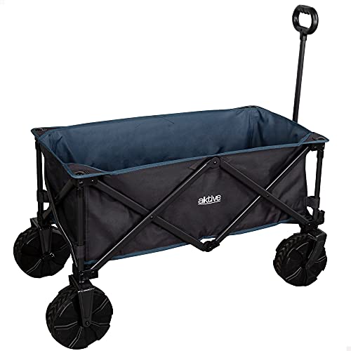 Aktive 62620 - Carro transporte plegable, carro plegable playa, camping, jardín, carro playa plegable ruedas grandes todoterreno ancho especial, mango ajustable, carrito playa para sombrillas y sillas