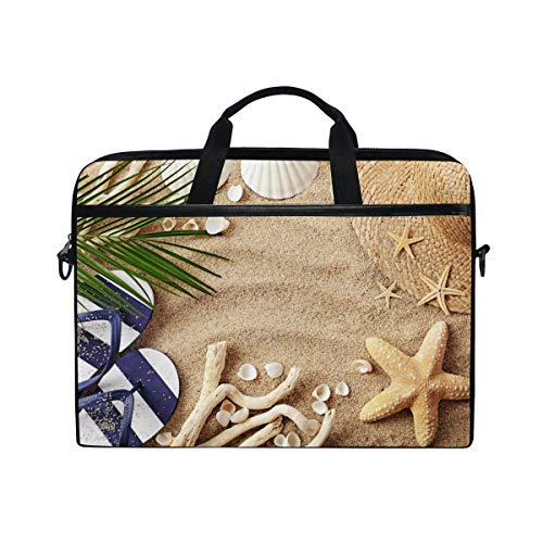 ALARGE - Funda para ordenador portátil, diseño de estrellas de mar de playa con tirón de 14 a 15,4 pulgadas, bolsa de ordenador, maletín mensajero correa de hombro para hombres, mujeres, niños, niñas