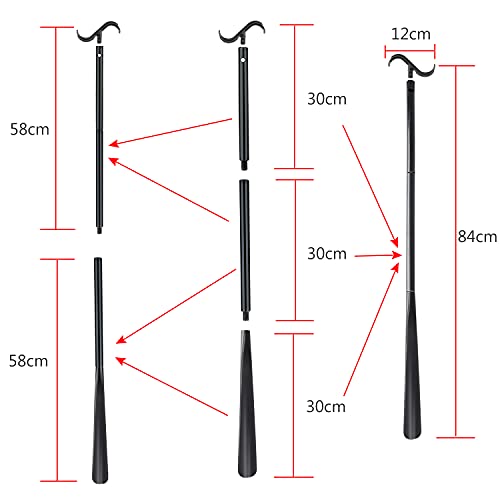 Albornoz largo de 35 pulgadas con cuerno de zapatos con herramienta de eliminación de calcetines, ayuda ajustable extendida para zapatos, calcetines, camisas y pantalones