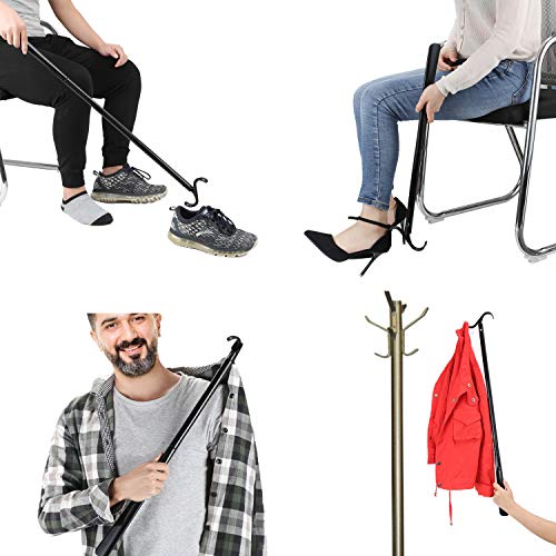 Albornoz largo de 35 pulgadas con cuerno de zapatos con herramienta de eliminación de calcetines, ayuda ajustable extendida para zapatos, calcetines, camisas y pantalones