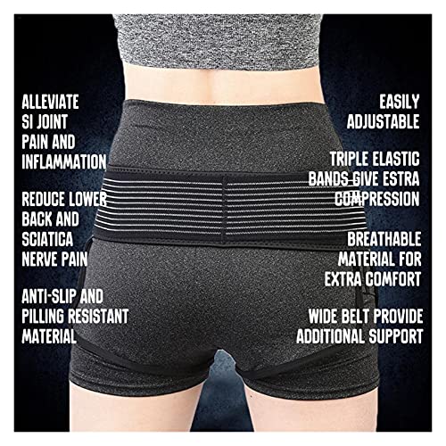 ALIUJUNAMZ Pelvic Bajo la Espalda apoya el Apoyo Transpirable Anti resbalón Hombres Mujeres Alivio del Dolor para el Dolor Lumbar de la Pelvis ciática (Color : Negro, Size : 130cm)