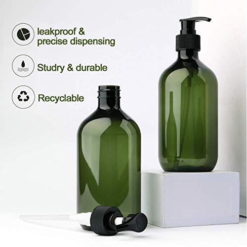 Alledominio, 2 botellas de plástico vacías rellenables de 500 ml, dispensador de jabón líquido para el cuerpo y la crema de ducha (marrón y verde)