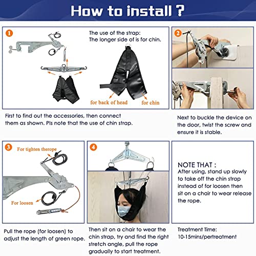 ALLWIN Estirador De Cuello Cervical para Aliviar El Dolor Dispositivo De Tracción del Cuello para Uso Doméstico Máquina De Descompresión De La Columna Vertebral Arnés Sling Terapia Física Masajeador
