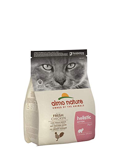 almo nature | Pienso para Gatos, Gatitos Pequeños Holistic Kitten Pollo y Arroz (2 kg). Comida para Gatos Junior Natural. Alimento Balanceado Seco, Alto en Proteínas.