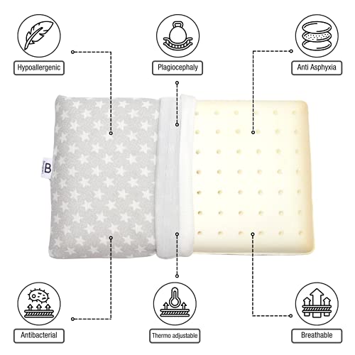 Almohada bebé y niño viscoelástica pequeña de cuna y cama - Cojín relleno para prevenir plagiocefalia - 2 fundas protectoras - Apto para nido, minicuna, maxicuna, antivuelco y capazo de recién nacido