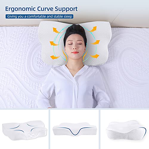 Almohada Cervical Almohada Viscoelastica, Almohada Ergonómica con Memoria de Forma de Soporte 3D con Alturas Ajustables con Funda Almohada Extraíble y Lavable, Almohadas Cervical Dormir de Lado