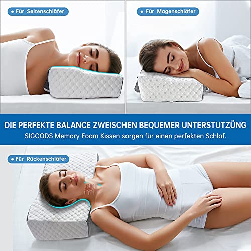 Almohada Cervical, SIGOODS Almohada Viscoelastica para Relajarse de Dolor del Cuello y Hombro,Almohada Ergonómica con Memoria de Forma para Durmiente Trasero,Agradable Para la Piel y Lavable