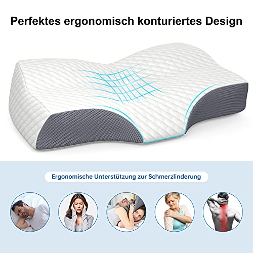 Almohada Cervical, SIGOODS Almohada Viscoelastica para Relajarse de Dolor del Cuello y Hombro,Almohada Ergonómica con Memoria de Forma para Durmiente Trasero,Agradable Para la Piel y Lavable