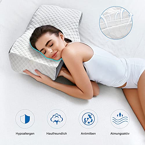 Almohada Cervical, SIGOODS Almohada Viscoelastica para Relajarse de Dolor del Cuello y Hombro,Almohada Ergonómica con Memoria de Forma para Durmiente Trasero,Agradable Para la Piel y Lavable