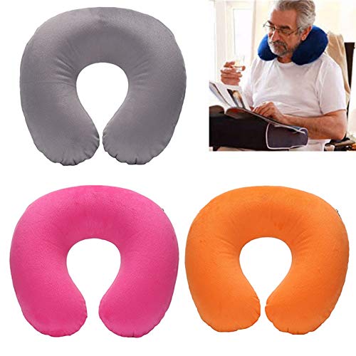 Almohada de aire de viaje inflable Confortable Cuello de cuello Cubierta de tela de peluche corto Cuello Almohada (Color : Gray and black)