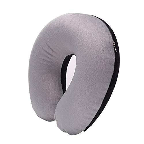 Almohada de aire de viaje inflable Confortable Cuello de cuello Cubierta de tela de peluche corto Cuello Almohada (Color : Gray and black)