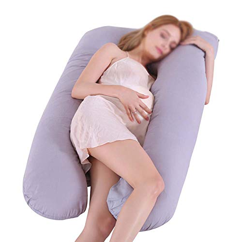 Almohada De Embarazo Ultra Suave Almohada De Lactancia Almohada De Maternidad Multifuncional con Soporte para Todo El Cuerpo,Algodón-Gris,130x70cm