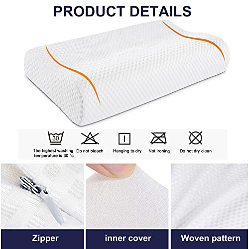 Almohada de Espuma con Memoria 60 x 35 cm, Almohada ortopédica de Apoyo para la Columna Cervical, Almohada para Dormir de Espuma de Gel viscoelástica, Almohada para Dormir con Cremallera Blanco