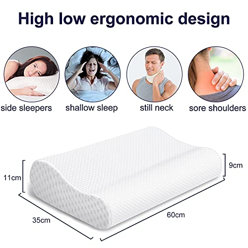 Almohada de Espuma con Memoria 60 x 35 cm, Almohada ortopédica de Apoyo para la Columna Cervical, Almohada para Dormir de Espuma de Gel viscoelástica, Almohada para Dormir con Cremallera Blanco