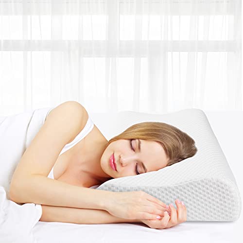 Almohada de Espuma con Memoria 60 x 35 cm, Almohada ortopédica de Apoyo para la Columna Cervical, Almohada para Dormir de Espuma de Gel viscoelástica, Almohada para Dormir con Cremallera Blanco