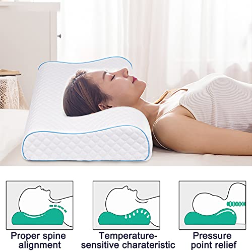 Almohada de Espuma viscoelástica, Almohada de 60 x 35 cm, Almohada de Apoyo para el Cuello de Altura Ajustable, Almohada para Dormir de Espuma de Gel viscoelástica, Almohada para Dormir de Lado